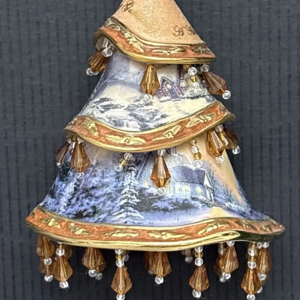 Thomas Kinkade Ornaments, 2 Decorated Christmas Trees, Memories And Gathering